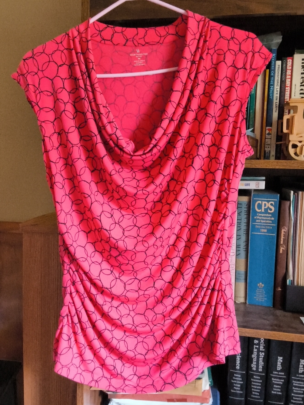 Petite Cowl Neck Sleeveless Top with Circle Print